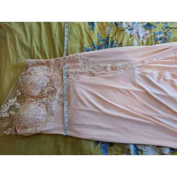 L'ATISTE petal pink one shoulder lace chiffon mesh maxi gown sz m nwt - Picture 6 of 6